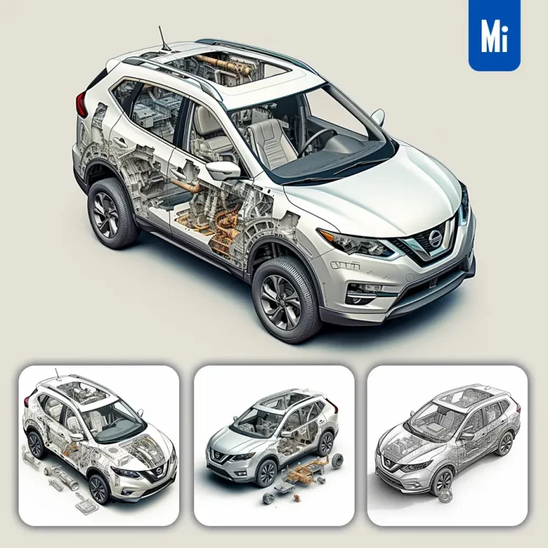 midjourney prompt Nissan Rogue 3D breakdown drawing illustration