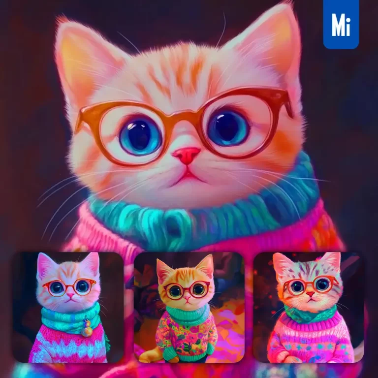 midjourney prompt cat pink cute doll stuffed toy painting glasses