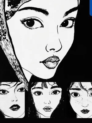 Midjourney Prompt Girl Woman Face Black And White Drawing