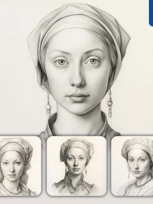 Midjourney Prompt Lady Girl Pencil Drawing Face Head Woman Black And White Sketch