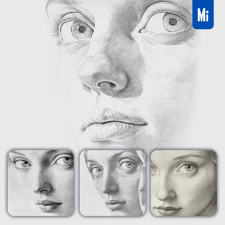 midjourney prompt lady pencil drawing face head woman black and white sketch