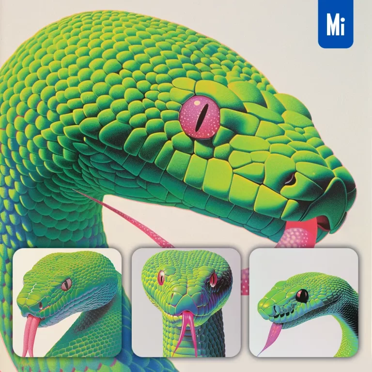 midjourney prompt snake front head tongue close up illustration painting