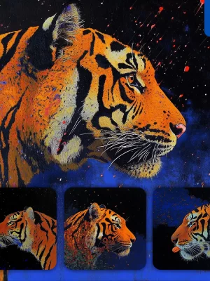 Midjourney Prompt Tiger Head Face Illustration Blue Embroidery